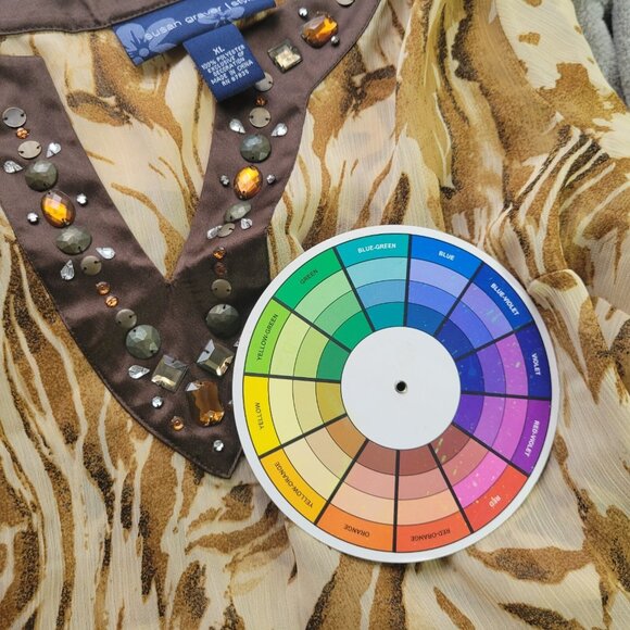 Susan Graver QVC Womens Top Brown Tan Animal Print Beaded Sheer ANI47E - Picture 8 of 9